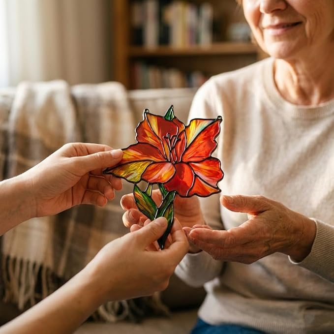 Red Gladiolus Flower Handmade Resin Suncatchers, Artisan Sun Catcher, Stained Glass Effect, Flower Suncatchers for Window Hanging, Garden Decor, Gift for Mother's Day Mom Women Grandma Wife