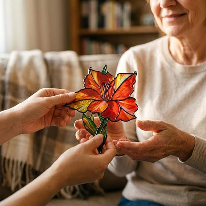 Red Gladiolus Flower Handmade Resin Suncatchers, Artisan Sun Catcher, Stained Glass Effect, Flower Suncatchers for Window Hanging, Garden Decor, Gift for Mother's Day Mom Women Grandma Wife
