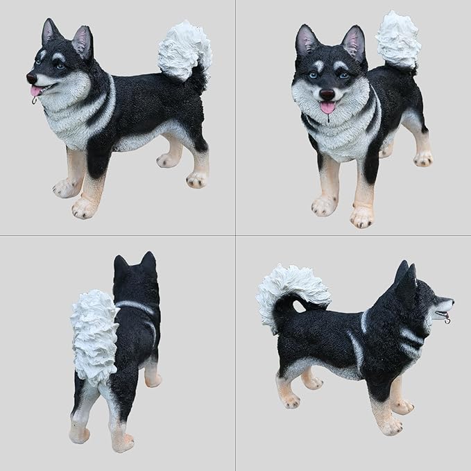 Solar Akita Garden Statue with Lantern & Double-Sided Sign - Outdoor Dog Decor for Yard, Patio, Porch - Resilient Resin Puppy Sculpture, Auto On/Off Solar Path Lights - Dog Memorial Gift