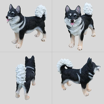 Solar Akita Garden Statue with Lantern & Double-Sided Sign - Outdoor Dog Decor for Yard, Patio, Porch - Resilient Resin Puppy Sculpture, Auto On/Off Solar Path Lights - Dog Memorial Gift