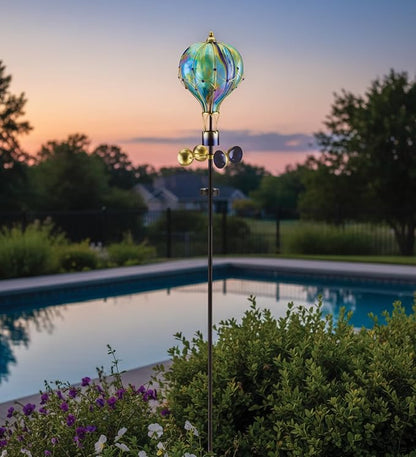 Regal Art & Gift Swirl Balloon Spinner, 62-Inch Solar Garden Stake - Metal Wind Spinner with Solar Light - Outdoor Kinetic Garden Sculpture for Yard Art, Patio & Lawn Décor - Green