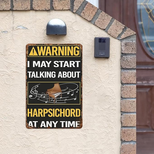 Vintage Tin Metal Funny Wall Decor Signs Warning Harpsichord Harpsichordist for Home,Garden,Patio,Office,Kitchen,8x12 Inches Retro Room Decorations