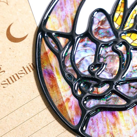 Moon Handmade Resin Suncatchers, Artisan Boho Sun Catcher Stained Glass Effect Window Hanging Garden Decor for Dog Lovers, Gift for Mother's Day Mom Grandma Wife Women