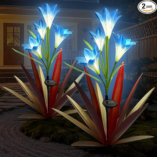 Homight Solar Metal Agave Lily Flower Garden Sculpture with LED Lights 30.3 Inch Waterproof Outdoor/Indoor Yard Decor Handmade Lawn Ornament Gift for Family Friends (2, Red)