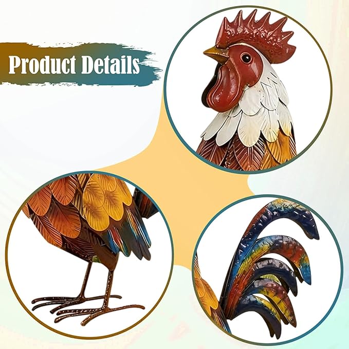 HouseVibe Outdoor Garden Statue Lawn Ornament Metal Figurine Yard Sculpture for Patio Outside Home Backyard- White Red Yellow