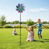 360°Metal Wind Spinner Outdoor,13”Double Wind Sculptures Garden Pinwheels with Metal Stak,Waterproof Pinwheels Large Wind Spinner for Yard and Garden（Purple）