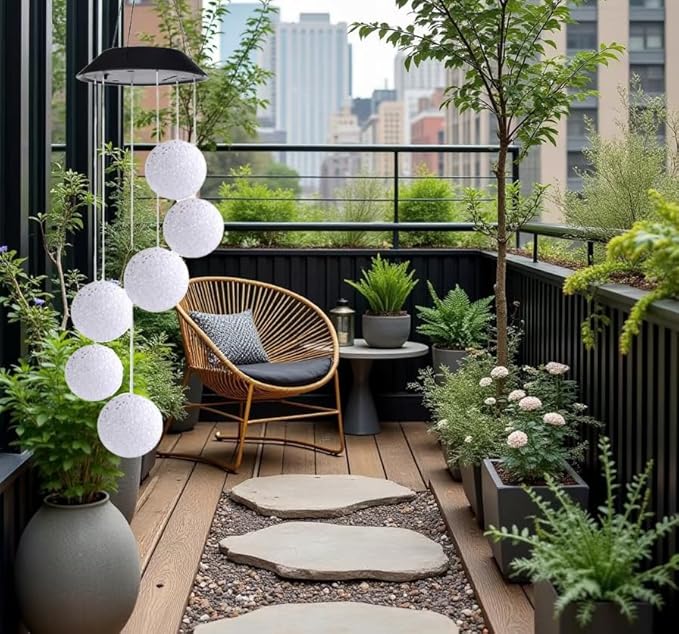Warm White Crystal Ball LED Light Solar Wind Chime Lamp，Solar Lights Outdoor Waterproof for Balcony, Garden, Terrace and Courtyard Decoration. (Warm White)