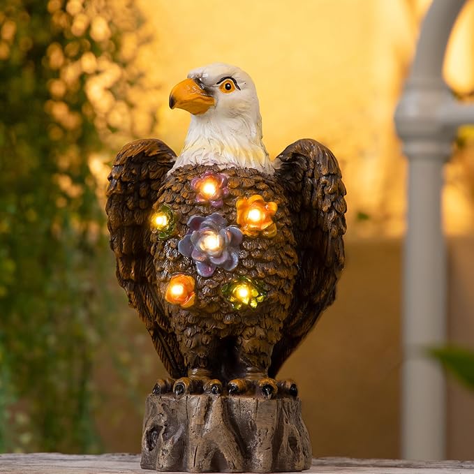 TAKE ME Gardening Gifts Outdoor Decor Eagle Solar Lights Garden Gifts for Eagle Lovers Birthday Gifts for Women Garden Decor Patio Yard Decor (Brown Eagle)