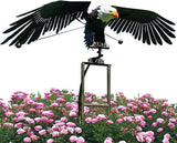 Garden Eagles Stake Ornament Art Bird Flapping Windmill Outdoor Metal Stake Rocking Balancing Flying Wind Spinner Yard Vintage Sculptures,Black,116 * 41cm