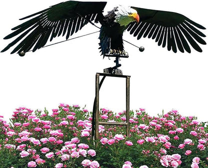Garden Eagles Stake Ornament Art Bird Flapping Windmill Outdoor Metal Stake Rocking Balancing Flying Wind Spinner Yard Vintage Sculptures,Black,116 * 41cm