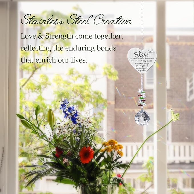 Memorial Gifts for Loss of Sister, Sympathy Crystal Suncatcher,Loss of Sister Sympathy Gifts,Hanging Crystals Ornament for Window Rainbow Maker Prisms Home Decor Gift