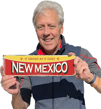 SmartSign 4 x 14 inch New Mexico State Vintage Metal Sign “It Grows As It Goes”, 40 mil Rustproof Aluminum with Clear Overcoat, Retro Wall Décor, Multicolor, Made in USA