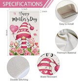 Heyfibro Happy Mother's Day Gnome Garden Flag 12x18 Double Sided Burlap, I Love Mom Flower Rose Love Heart Yard Banner for Spring Outside Outdoor House Mothers Day Decoration (ONLY FLAG)