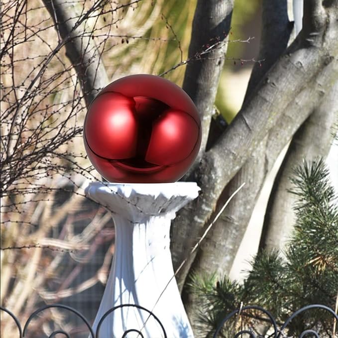 ARTIBETTER Stainless Steel Gazing Globe Mirror Ball 120mm Reflective Garden Sphere Outdoor Patio Decoration Polished Red Metal Sculpture