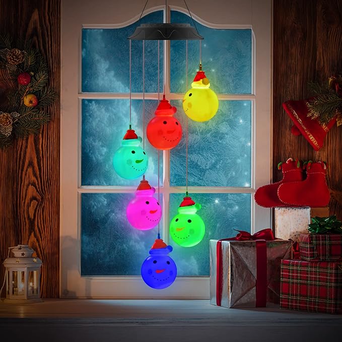 PACETAP Christmas Solar Wind Chimes Outdoor, Color Changing LED Hanging Decor, New Year Garden Decoration for Children/Mom