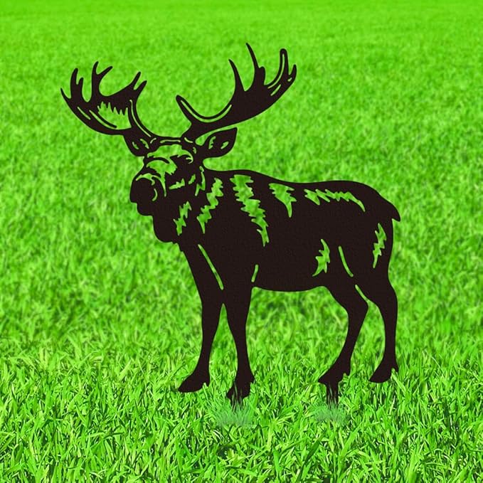 WADORN Deer Metal Decorative Garden Stakes, Elk Funny Metal Outdoor Statues Black Elk Deer Silhouette Ornament Gifts Funny Animal Deer Outdoor Decor for Yard Garden Patio Lawn Walkways Ornaments