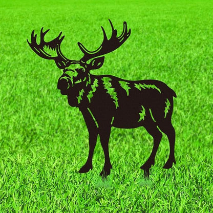 WADORN Deer Metal Decorative Garden Stakes, Elk Funny Metal Outdoor Statues Black Elk Deer Silhouette Ornament Gifts Funny Animal Deer Outdoor Decor for Yard Garden Patio Lawn Walkways Ornaments