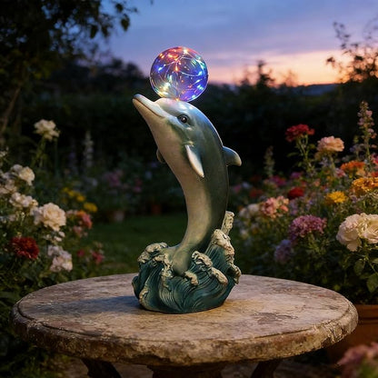Solar Statue Outdoor,Dolphin Statue with Solar Globe Lights - Ideal Gifts for Dad, Mom or Birthdays, Beautifully Crafted Outdoor Garden Decorations to Wow Your Guests (Dolphin)