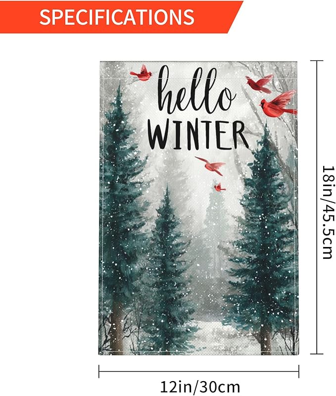 Hello Winter Garden Flag Seasonal Double Sided 12 x 18 Inch Small Yard Flag for Indoor Outdoor Decor Holiday All Seasons
