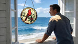 Stained Glass Window Hanging Ornament, The Red Bird Stopped on The Branch 6.3 Inches Suncatcher for Window Home Decor Bithday Christmas Monther's Day Gifts for Women Men and Mom