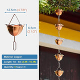 Elegant Copper Rain Chain Large Cup, Replacement Downspout for Gutters, Outside Rainwater Catcher Diverter for Villa/Deck/Pergola (Style B 2.6m (8.5ft))