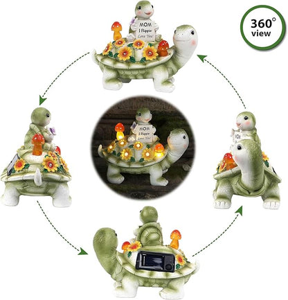 Solar Turtle Garden Statue 7.5 inches, I Flippin Love You Tortoise Figurine with 7 LED Lights, Outdoor Lawn Decor for Patio, Yard, Balcony, Birthday for Mom, Grandma, Women