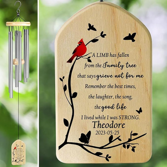 Cardinal Wind Chimes - Personalized Memorial Chimes for Loved Ones - Bereavement & Sympathy Gifts