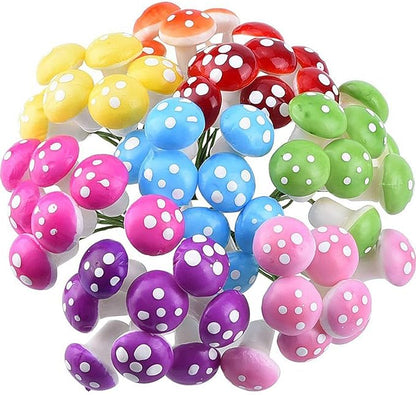 Mudder 64 Pcs Mini Mushrooms for Miniature Fairy Garden PVC Mushrooms Miniature Figurines Colorful Garden Ornaments Model Garden Accessories for Micro Landscape, Plant Pots, Bonsai Craft