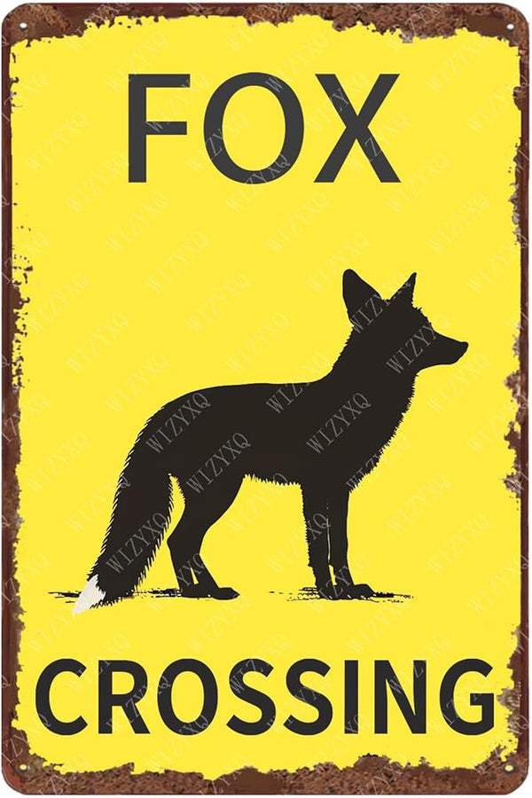 Metal Signs Fox Crossing Vintage Tin Sign for Home Bar Living Room Garden Yard Outdoor Wall Decor 12x8 Inch
