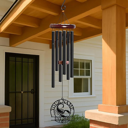 Personalized Customize Name 12 Zodiac Signs Wind Chime, Metal Iron 37 Inch Outdoor Memorial Gift for Garden Yard Patio Home Decor, Black (Scorpio)