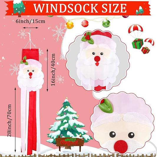 NOVWANG Santa Claus Windsock, 40 Inch 3D Winter Windsocks Outdoor Hanging Flag with Adjustable Hook Christmas Festival Party Decorations for Garden Porch Yard Patio Lawn