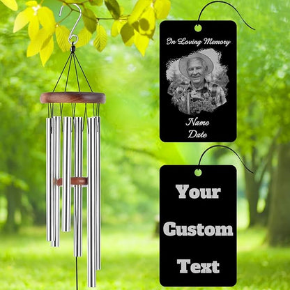 Personalized Custom Wind Chimes Memorial Engraved Gifts for Loss of Loved One Mother Dad Mom Dog Pet Customized Outdoor Sympathy Wind Chimes with Photo Text
