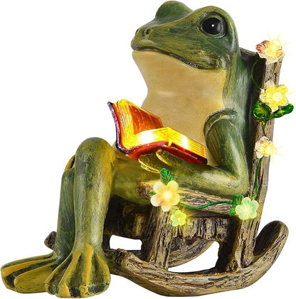 Solar Garden Statues Miniature Frog Figurine Thanksgiving Decor with Succulents and 7 LED Lights Outdoor for Patio Yard Balcony Lawn - Unique Housewarming Birthday Gifts for Women Mom Family Friends
