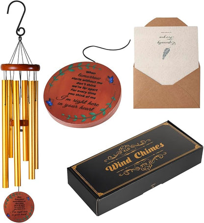Memorial Wind Chimes for Outside – Sympathy Wind Chimes for Loss of Loved One, Bereavement Gifts for Loss of Dad, Mom, Baby, Brother, or Friend – Outdoor Remembrance Gift in Gold (Round Design)