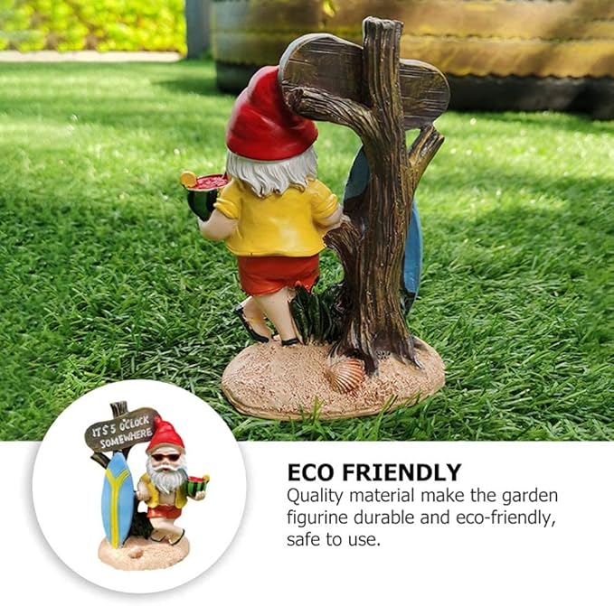 Garden Gnomes Outdoor Funny Statue - It's 5 O'Clock Somewhere Resin Decor, Weather-Resistant Humor Gift for Lawn, Patio, Yard, Indoor & Outdoor Use (5 O'Clock)
