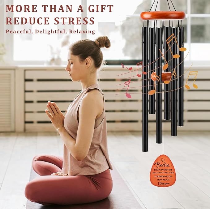 Bestie Gifts for Women, 32" Wind Chimes Bestie Birthday Gifts for Women, Best Gift for Bestie, Best Friend Birthday Gifts, Black