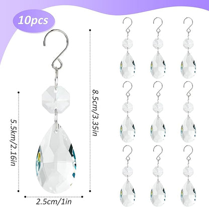 10pcs Crystal Sun Catcher, 38mm Hanging Clear Teardrops Crystals Chandelier Parts Prisms Pendants with Hook for Windows Lamps and Lanterns Party Birthday Decorations Home Decor (Clear Teardrop)