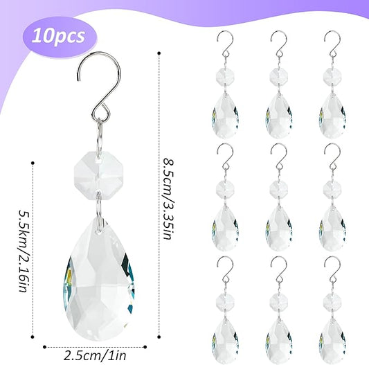 10pcs Crystal Sun Catcher, 38mm Hanging Clear Teardrops Crystals Chandelier Parts Prisms Pendants with Hook for Windows Lamps and Lanterns Party Birthday Decorations Home Decor (Clear Teardrop)