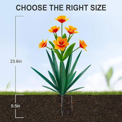 Homight Metal Agave Plant Outdoor Decoration Outdoor Garden Decoration Daffodils Flowers Mexican Yard Art Daffodils Flowers Decorative Garden Gift (3 Big Orange Daffodil)