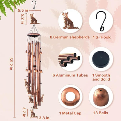 Extra Large 55 inch German Shepherd Dog Wind Chimes for Outside,Dog Gifts for Women Men/Memorial Gifts/Birthday Gift Metal windchimes Outdoors/Indoors,Garden Decor,Patio,Home,Porch,Yard Decorations