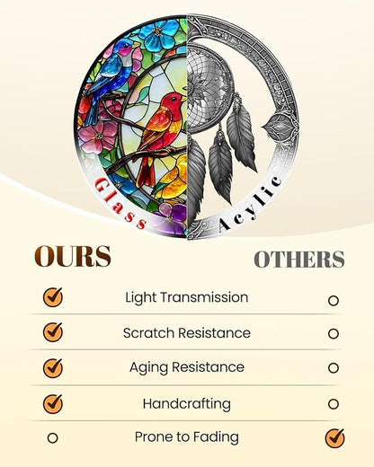 Stained Glass Window Hanging, Birds Sun Catchers Glass Panel, Suncatcher Window Decor 8", Birthday for Women Men Mom and Friend Colleague