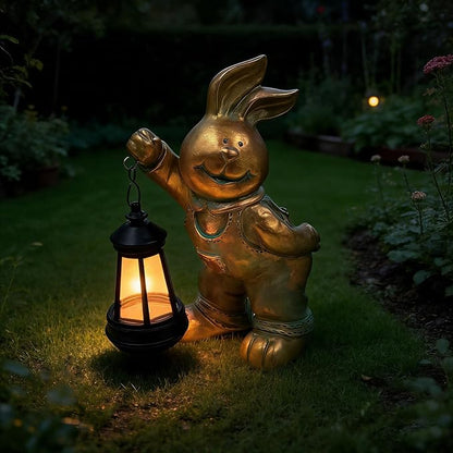 Outdoor Bunny Statue Solar Lantern for Garden Yard Lawn Patio Bronze Rabbit Figurine Decorations Housewarming for Mom Grandma Women