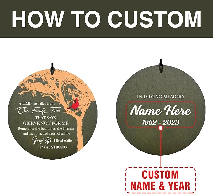 Personalized Sympathy Wind Chimes 36inch, Custom Memory Words for Loss of Loved, Cardinal Commemorative Sympathy Gifts, Decorative Wind Chime Outdoor (Produced in USA)