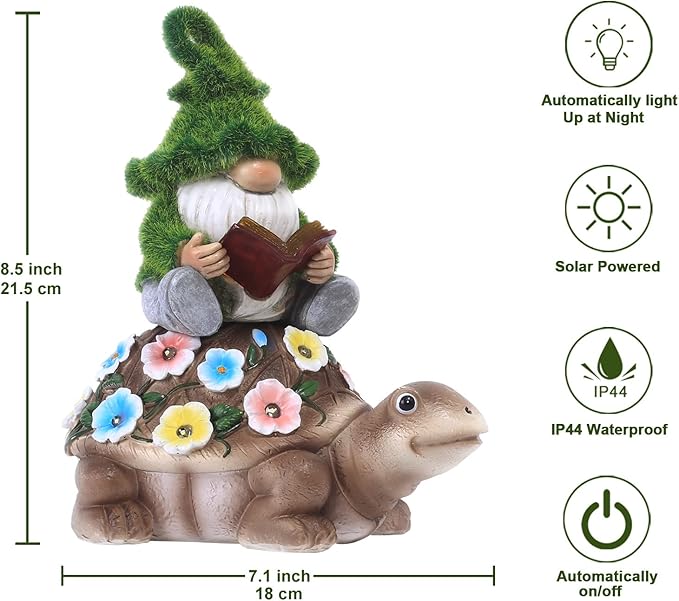 Nacome Solar Gnome Turtle for Garden Decor - Outdoor Statues for Patio,Yard,Balcony Ornament,Birthday Gifts for Women/Mom/Grandma,Mom's Best Gifts