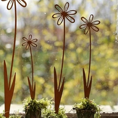 Traditional Iron Flower Stake Weather-Resistant, Decor & Holiday Yard Art for Easy Outdoor Use Artistic Garden Paths Markers Stakes