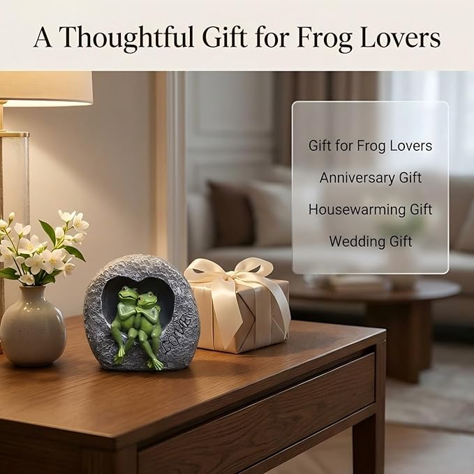 Artisan Flair Lover Frog Statues for Garden - Resin Frogs Couple Figurines Romantic - Yard Animal Decor Frog Stuff Outdoor Lawn Ornament, Green, 7.09 X 4.33 X 7.09 Inches, AF15813