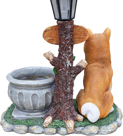 Solar Light Animal Outdoor Statue Planter with Welcome Sign, Resin Garden Sculpture Flower Pot for Patio Lawn Porch Yard Courtyard Decor, Weather-Resistant Decorative Figurine Accent (J)