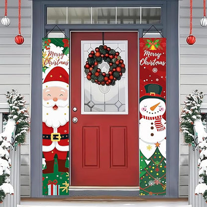BlissYard Christmas Porch Banner Set 78×12 Inch Santa and Snowman Door Banner Xmas Hanging Sign Outdoor Christmas Decorations Xmas Front Door Welcome Banner Winter Yard Wall Decor for Home Garden Party Supplies