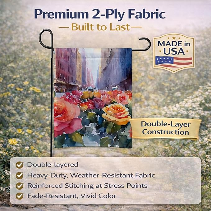 Caroline's Treasures New York Roses in Watercolor Garden Flag Mailbox Flag Decorative Yard Flag Banner Outside Patio Artwork Yard Flower Beds, Garden Size, Multicolor