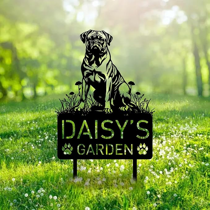 Custom Bullmastiff Dog Metal Memorial Garden Stake Personalized Pet Grave Marker Name Sign Remembrance Stake Decor Sympathy Dog Loss,Outdoor Statues for Yard Garden Lawn Patio Pathway Grave Gift.